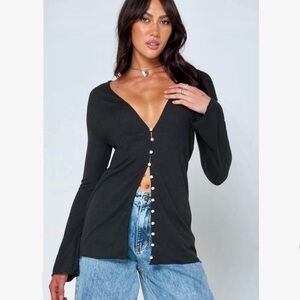 NWT Princess Polly Macy Pearl Button Cardigan in Black Size 4